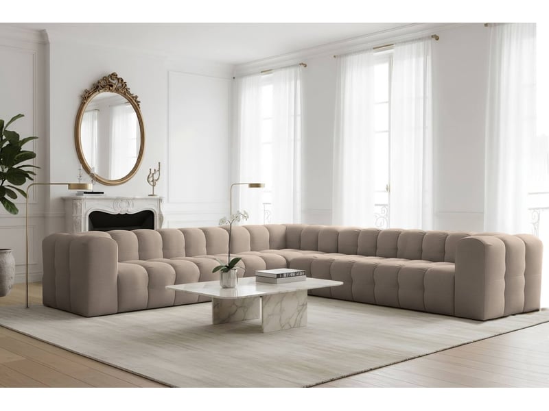  Canapé d'angle réversible miloe 8 places avec accoudoirs en velours - taupe MILOE - Conforama B