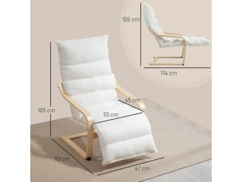  Fauteuil relax avec repose-pieds réglable et mouvement oscillant, polyester blanc  - Conforama E