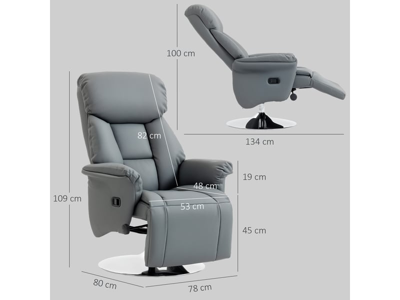  Fauteuil de relaxation, fauteuil pivotant, fauteuil inclinable, polyuréthane, 80x78x109cm, gris  - Conforama E