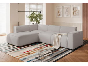 Canapé d'angle gauche convertible <strong>IDOHOME</strong> <strong>ZAVO</strong> 4 places Tissu gris avec coffre de rangement