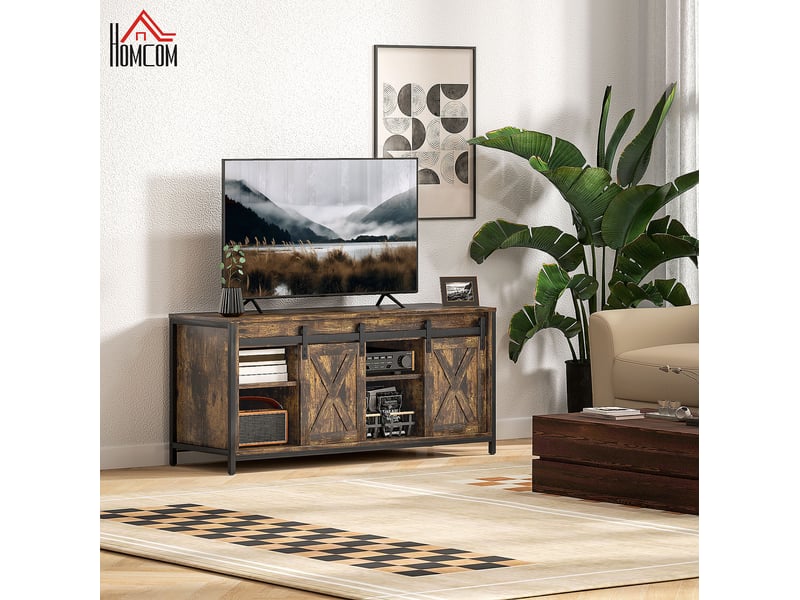  Meuble tv modenvie industriel 120 x 40 x 54 cm marron avec portes coulissantes  - Conforama B