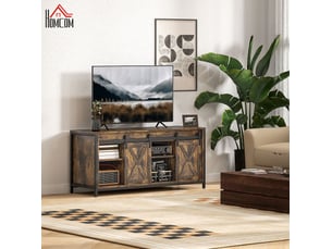 Meuble tv modenvie industriel 120 x 40 x 54 cm marron avec portes coulissantes