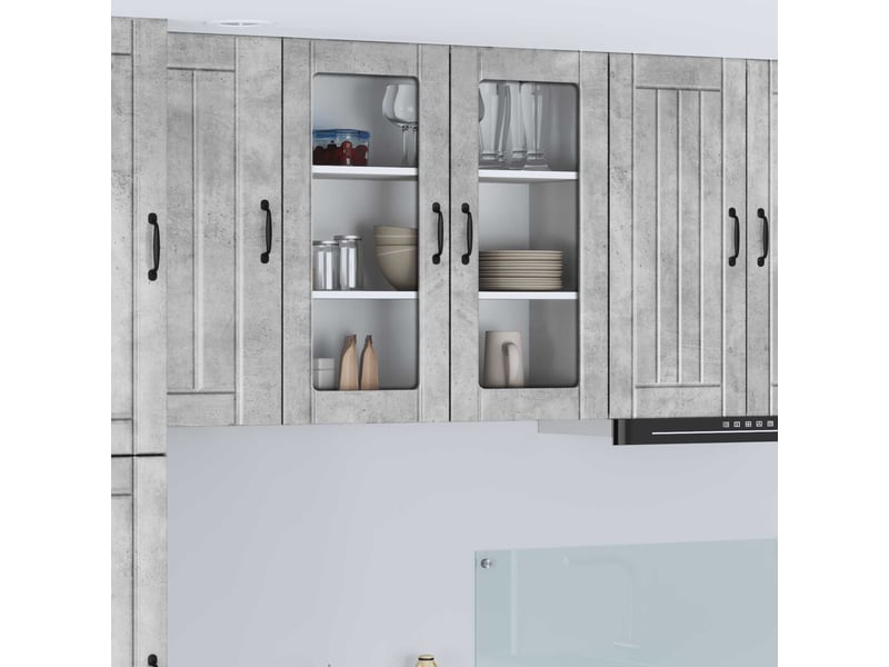  Meuble mural de cuisine, cabinet en verre mural gris béton 80x31x80cm shl8644  - Conforama B