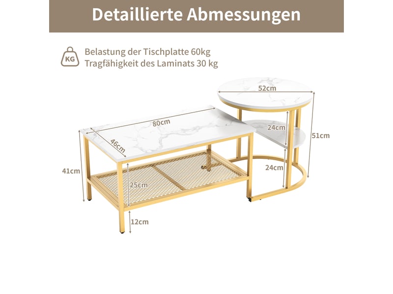  Table basse gigogne parent enfant 105x50x51 cm dorée bois inox avec rangement et panier métallique evarich - Conforama C