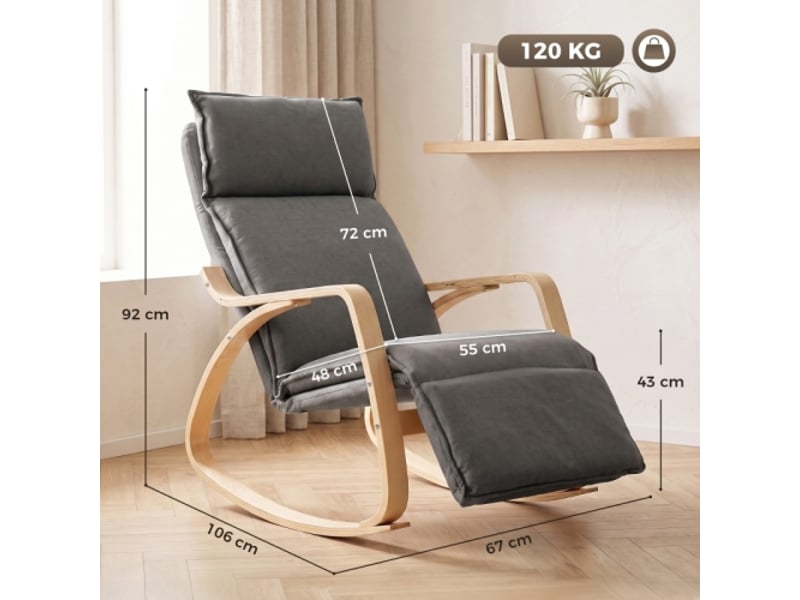 Fauteuil à bascule gris foncé aspect lin avec repose-pieds réglable 5 positions pour salon  - Conforama C