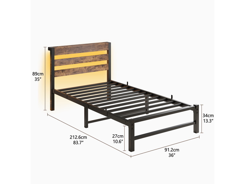  Lit coffre 90 x 200 cm,avec cadre, éclairage led, station de chargement usb, , noir brun  - Conforama D