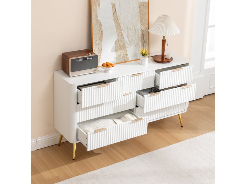  Commode 7 tiroirs à fermeture douce avec rangement pour chambre en mdf blanc avec fixation murale  - Conforama C