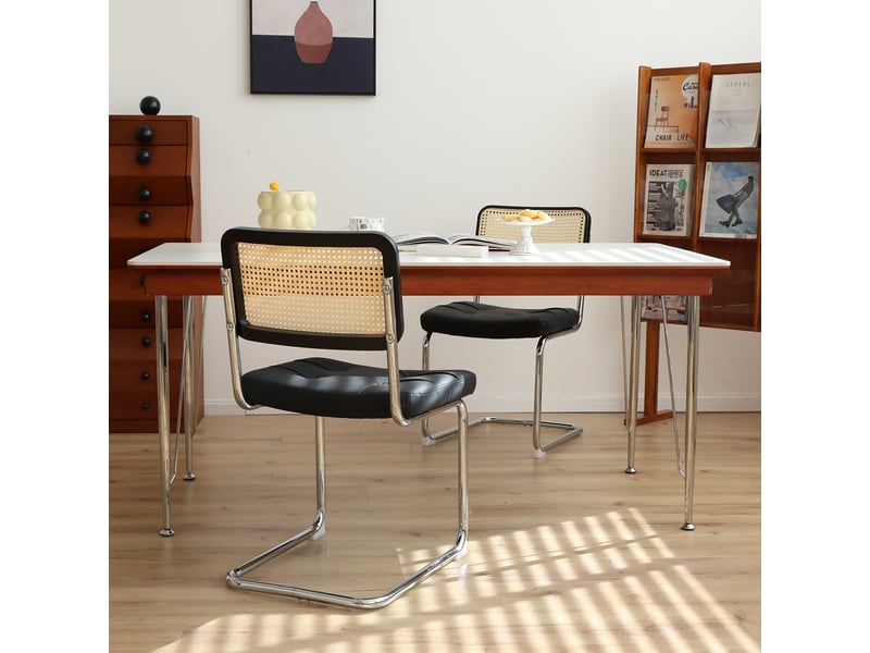  Lot de 4 chaises de salle à manger en rotin et acier chromé, noir W5318S00002 - Conforama D