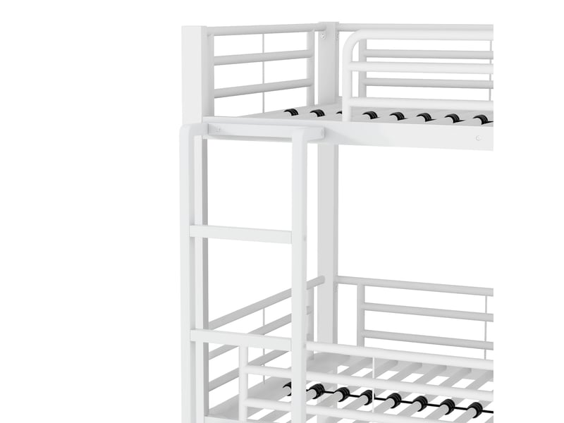  Lit superposé triple 200×90 cm avec garde-corps et échelle fixe, sans matelas, en métal blanc  - Conforama E