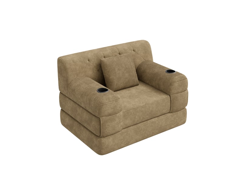  Canapé convertible 1 place 107x80 cm – taupe – dossier haut, rangements et porte-gobelets, sans montage  - Conforama D