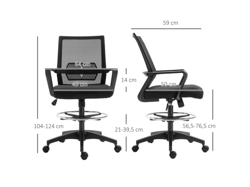  Chaise de bureau ergonomique en mesh noir, soutien lombaire, repose-pieds, inclinable, réglable en hauteur  - Conforama C