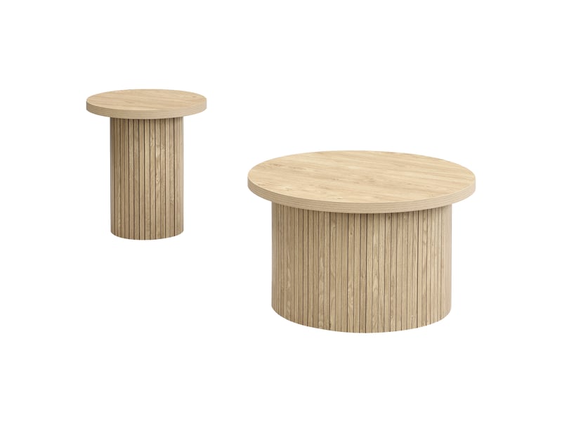  Table basse, table ronde double, table d'appoint avec plateaux en bois naturel. Table de salon multifonctionnelle  - Conforama D