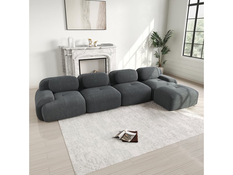 Canapé d'angle 4 places en velours côtelé vert - modulable,accoudoirs xl,ergonomique 32d hautement élastique,repose-pieds amovibles,salonbureau 388x178x75cm - Conforama B