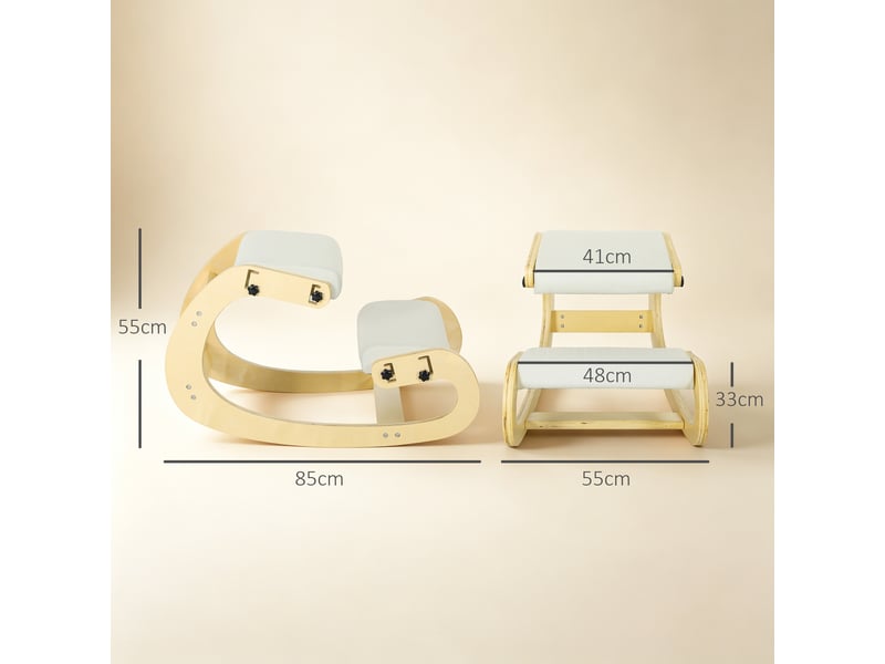  Siège assis-genoux à bascule 6 réglages structure bois blanc crème 55 x 85 x 55 cm  - Conforama C