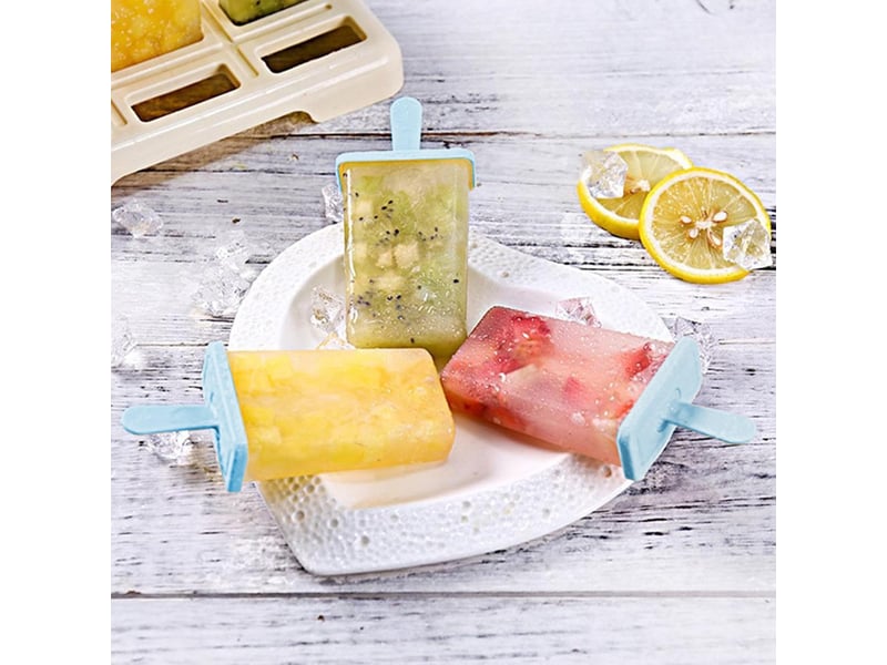  Lot de 9 moules à glace réutilisables avec pinceau, bâtonnets de glace et entonnoir pliable en silicone pour glaces, sorbets et crèmes glacées (bleu)  - Conforama D