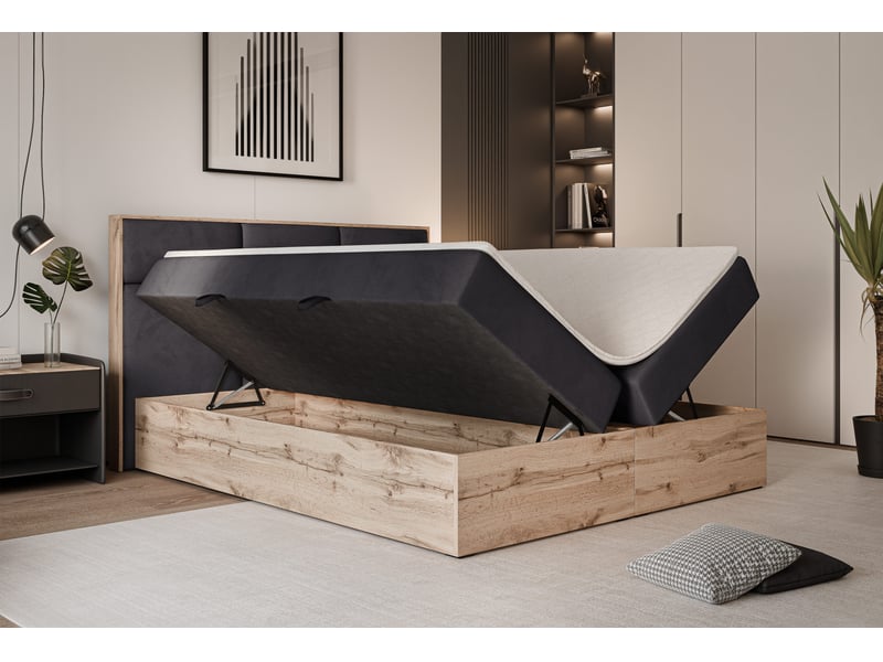  Lit coffre lavio - 120x200 cm - avec sommier et surmatelas - velours doux - gris foncé LAVIO - Conforama C