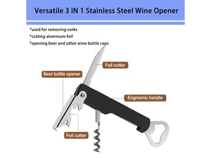 Tire bouchon limonadier professionnel sommelier - 5 pc, couteaux de sommelier, 3 en 1 tire bouchon sommelier, en acier inoxydable avec décapsuleur