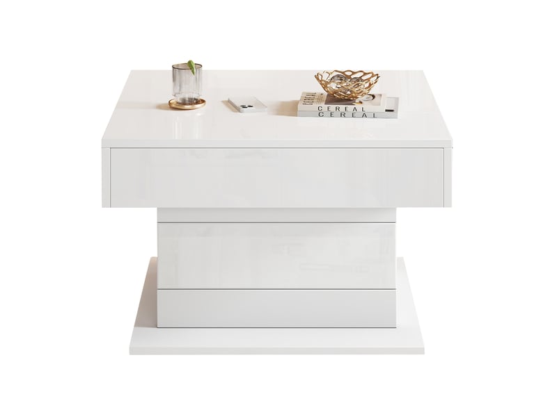  Table basse 70x70x45 cm plateau relevable pivotant panneau de particules blanc  - Conforama B