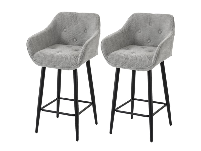  Lot de 2 tabourets de bar, chaises de bar rembourrées en chenille, assise large 67h cm, dossier et repose-pieds, gris  - Conforama B