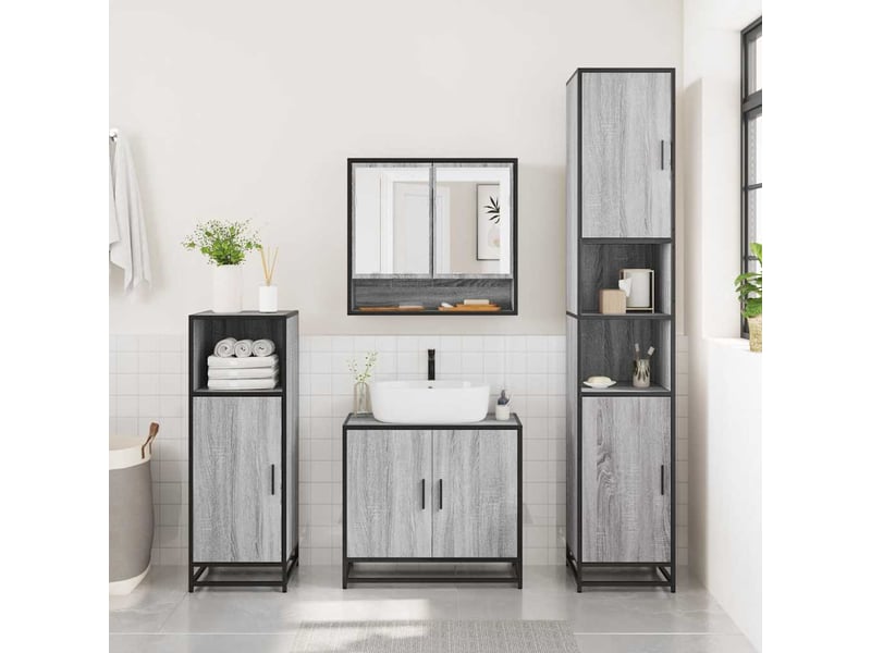  Armoire à miroir de salle de bain sonoma gris bois d’ingénierie shl235  - Conforama C