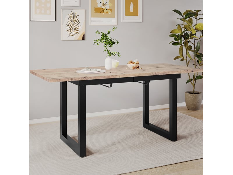Table extensible avec plateau réglable et pieds antidérapants, style industriel, en mdf et métal noir naturel - Conforama D