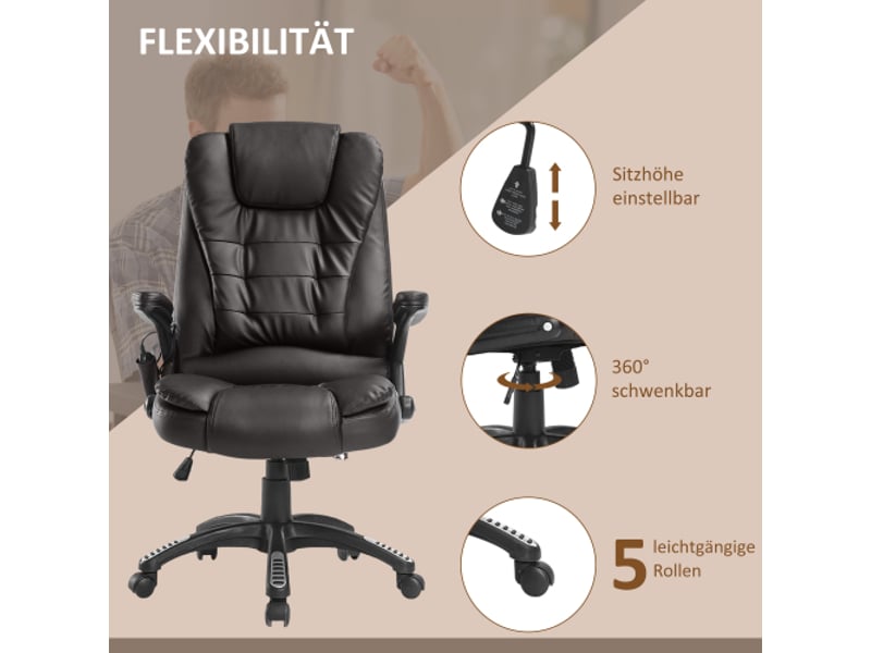 Fauteuil de bureau gaming massant, 6 points de vibration, chaleur, similicuir, ergonomique - Conforama D
