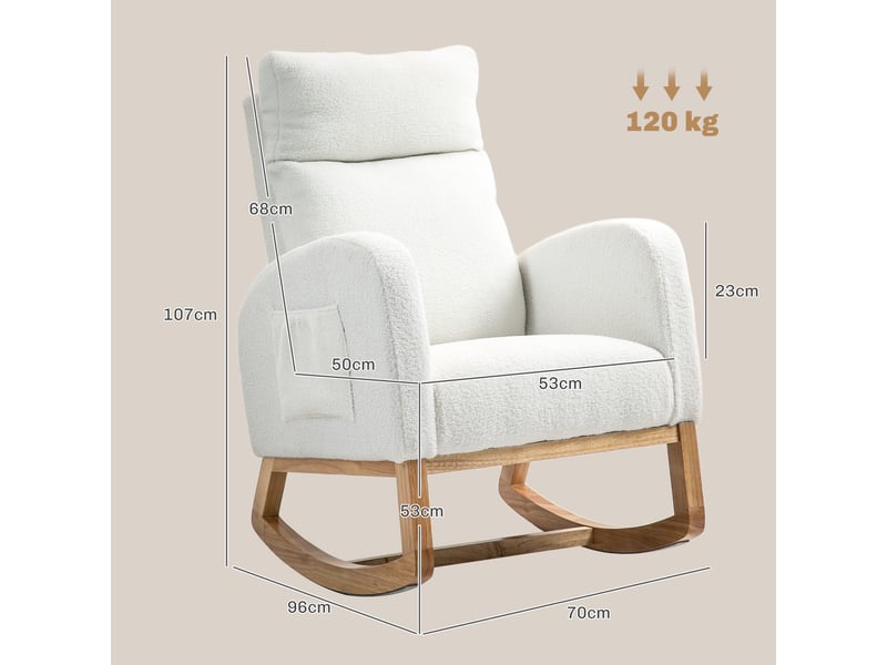  Fauteuil à bascule, inclinable, rembourrage épais, revêtement confortable, structure en bois, capacité de charge jusqu'à 120 kg, blanc crème  - Conforama E