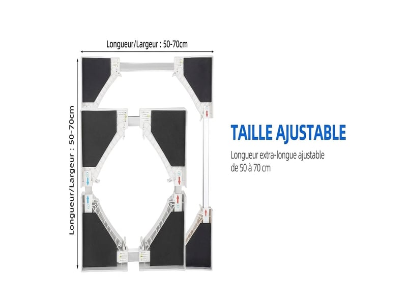  Kit de superposition universel lave-linge et sèche-linge réglable 50 à 70 cm – cadre intermédiaire acier renforcé charge lourde 500 kg avec sangle à cliquet 6m et 8 patins anti-vibrations  - Conforama D
