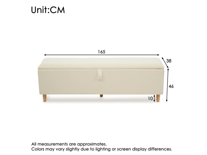 Banc de lit coffre 165x38x46 cm en tissu côtelé beige avec ouverture hydraulique - Conforama C