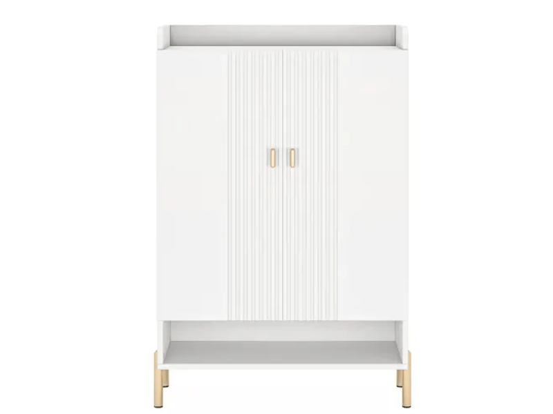  Meuble à chaussures 2 portes avec étagères réglables pour entrée en bois et métal 75×36,5×110 cm blanc  - Conforama A