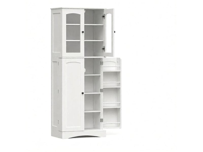  Buffet de cuisine blanche 60 x 40 x 162 cm avec vitrines en acrylique, étagères réglables  - Conforama A