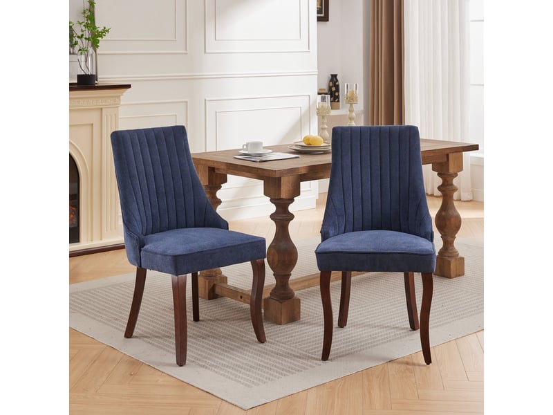 Chaises de salle à manger lin de1847bl bleues lot de 2 avec pieds bois courbés et dossier cannelé - Conforama B