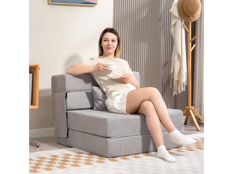  Fauteuil de sol convertible gris clair, canapé en mousse haute densité, matelas pliable avec coussin pour petit espace  - Conforama E
