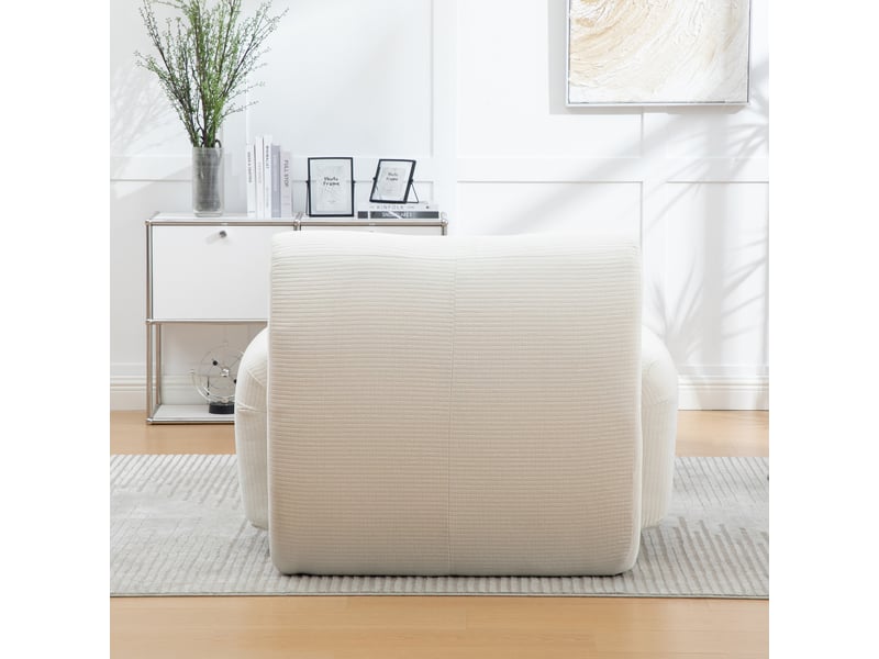  Fauteuil individuel en tissu chenille ivoire avec repose-pieds, compact pour salon et petits espaces  - Conforama D