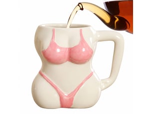 Mug en céramique, silhouette en bikini, rose, hauteur d’environ 12,2 cm