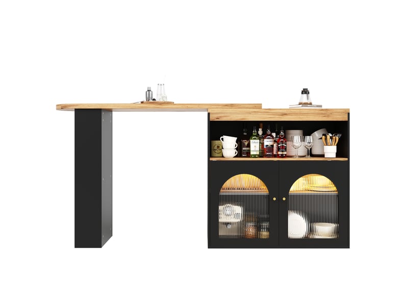  138-193 noir table de bar extensible avec rangement, design moderne, structure fonctionnelle pour cuisine et salle à manger  - Conforama A