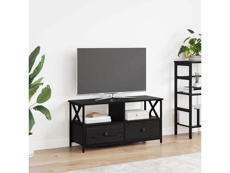  Meuble tv - banc tv - meuble de rangement chêne noir 90 x 33 x 45 cm bois d'ingénierie et acier  - Conforama B