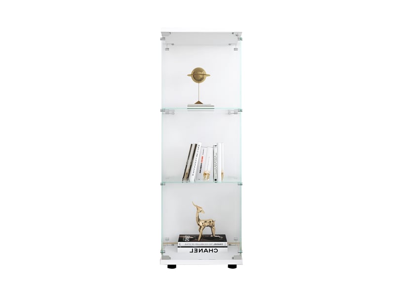  Vitrine en verre 3 niveaux simple porte - 42,4 x 36,3 x 125,2 cm - blanc - meuble de rangement - mobilier salon  - Conforama A