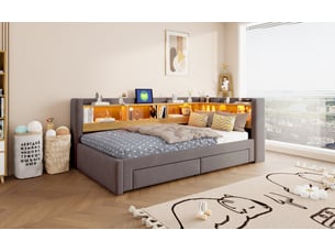 Lit évolutif 90x200 cm <strong>BIQZUYA</strong> <strong></strong> coloris gris
