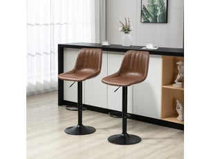 Tabourets de bar réglables et pivotants avec dossier et repose-pieds, lot de 2 en similicuir et acier marron