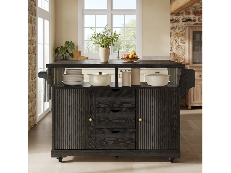  Desserte de cuisine 142,5x80x95 cm extensible mdf noir  - Conforama B