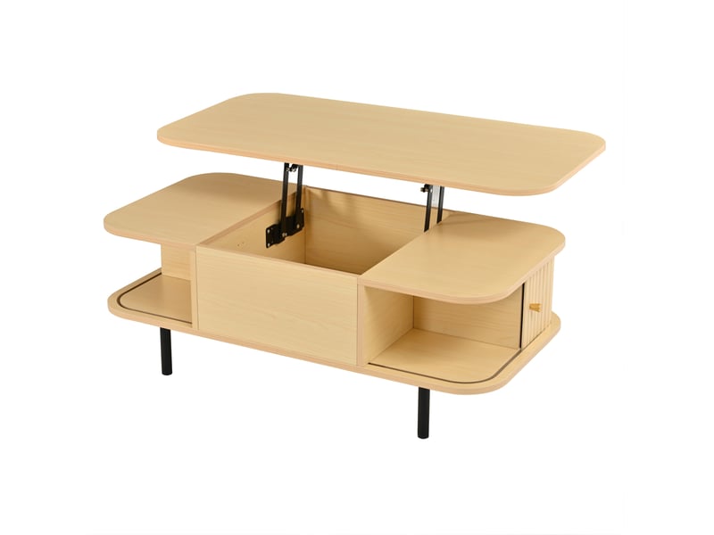  Table basse relevable avec rangement, table salon en mdf coloris naturel, 101x51x52.5 cm  - Conforama E