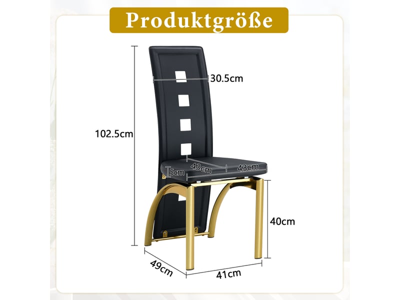  4 chaises de salle à manger 43x49x102,5 cm motif ajouré métal et polyuréthane noir et doré  - Conforama E