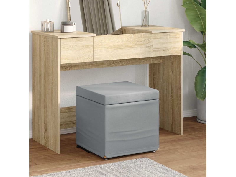  Tabouret bas, ottoman gris clair 41x41x40 cm tissu et bois stratifié  - Conforama B