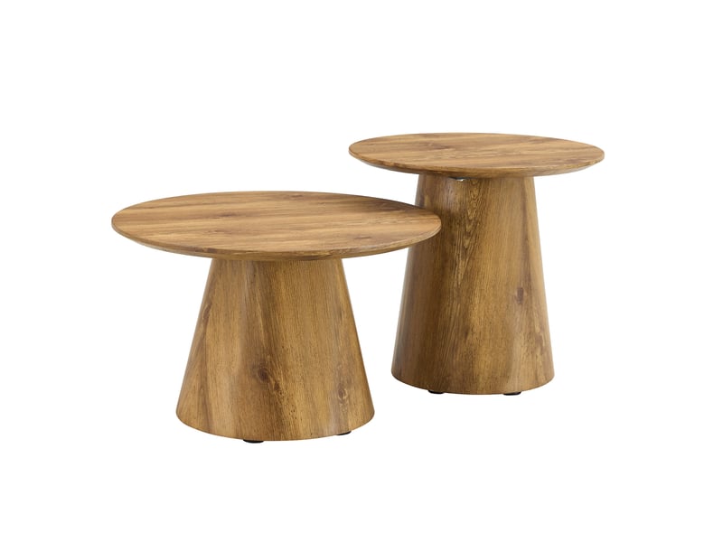  Lot de 2 tables d'appoint rondes 50x48+60x35 cm, table de salon, table basse, pour salon, mdf, élégante, couleur bois  - Conforama A