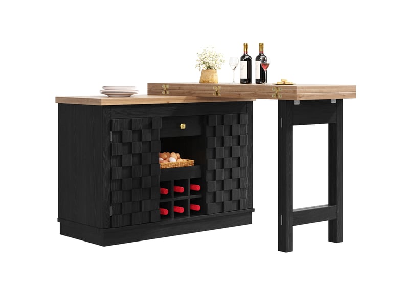  Desserte de cuisine pivotante avec 2 portes, 1 tiroir et range-bouteilles amovible noire 120–197 × 40 × 74,2 cm  - Conforama A
