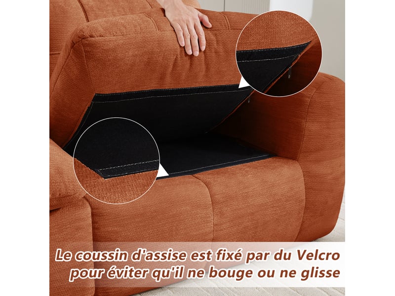  Canapé modulable 2 places en chenille orange, assise profonde  - Conforama D
