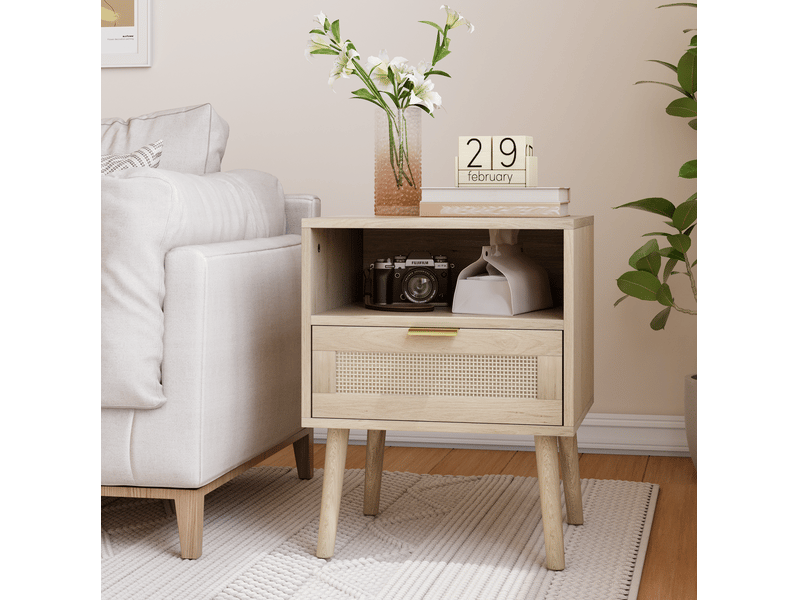 Chevet bohème chêne avec 1 tiroir et niche ouverte 45 x 40 x 55 cm  - Conforama B