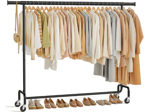 Portant à vêtements extensible avec roulettes capacité 110 kg 45 x 160 x 162,9 cm en métal noir mat 12_0012117