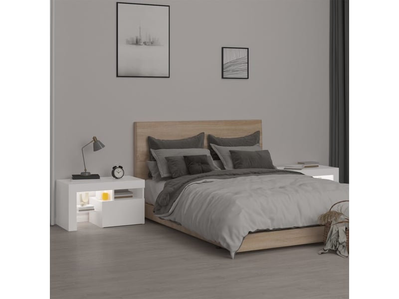  Lot de 2 tables de chevet - cabinet de chevet - table de nuit et lumières led blanc 70x36,5x40 cm  - Conforama C